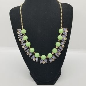 J. Crew statement necklace green acrylic blue white crystals